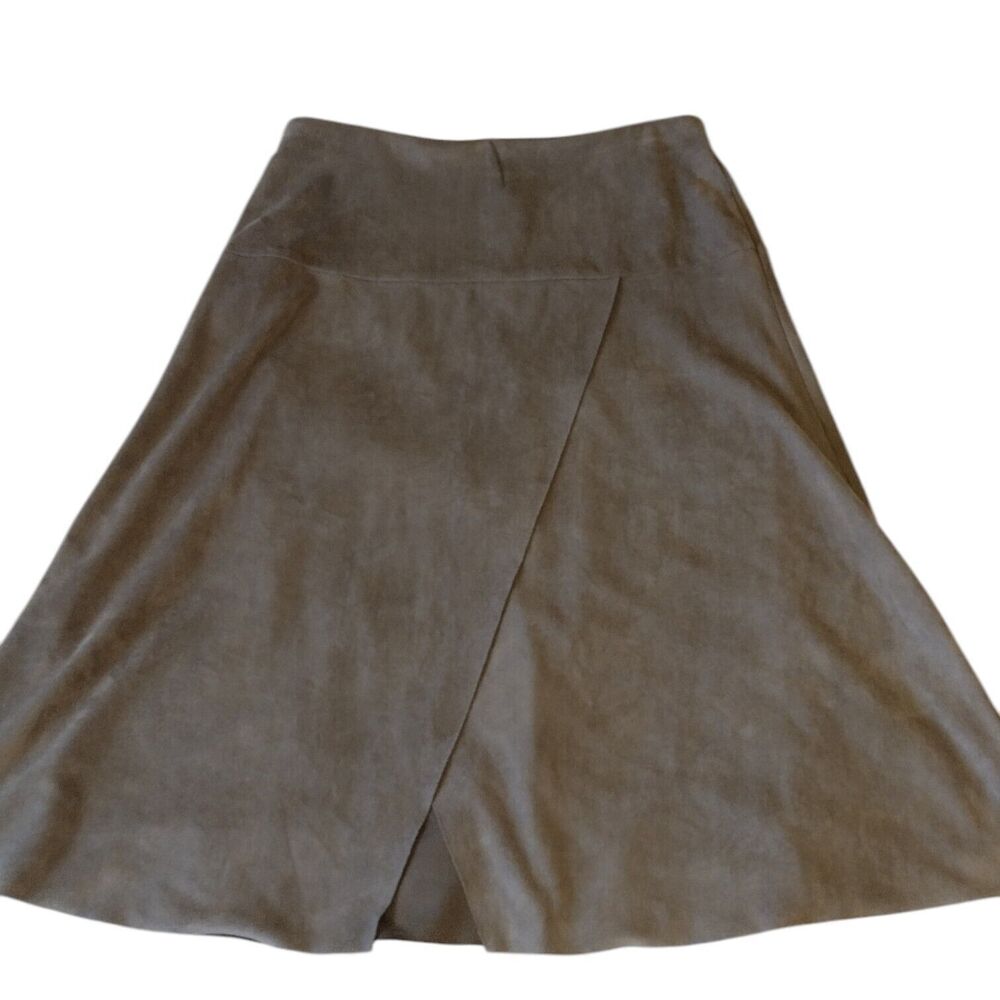 Soft Surroundings Gray Suede Midi Skirt Size XS Cross Over Front Zip Back